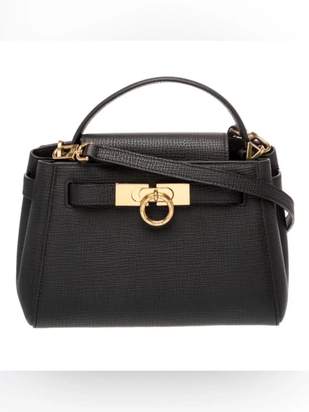 Parisa Wang Madison Top Handle Bag - Black Leather Satchel Gold Hardware